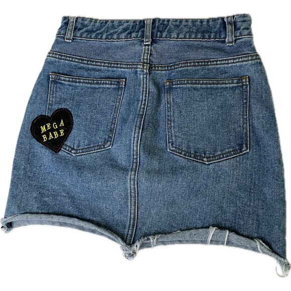 Forever 21 Skirt Women's Size Small Denim Jean Mini With Patches High Waisted - Picture 4 of 6